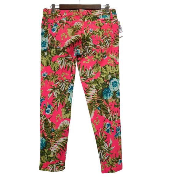 Bongo Junior Sz 9 Neon Pink Floral Palm Tropical Print Crop Stretchy Jeans Pants - Picture 4 of 10